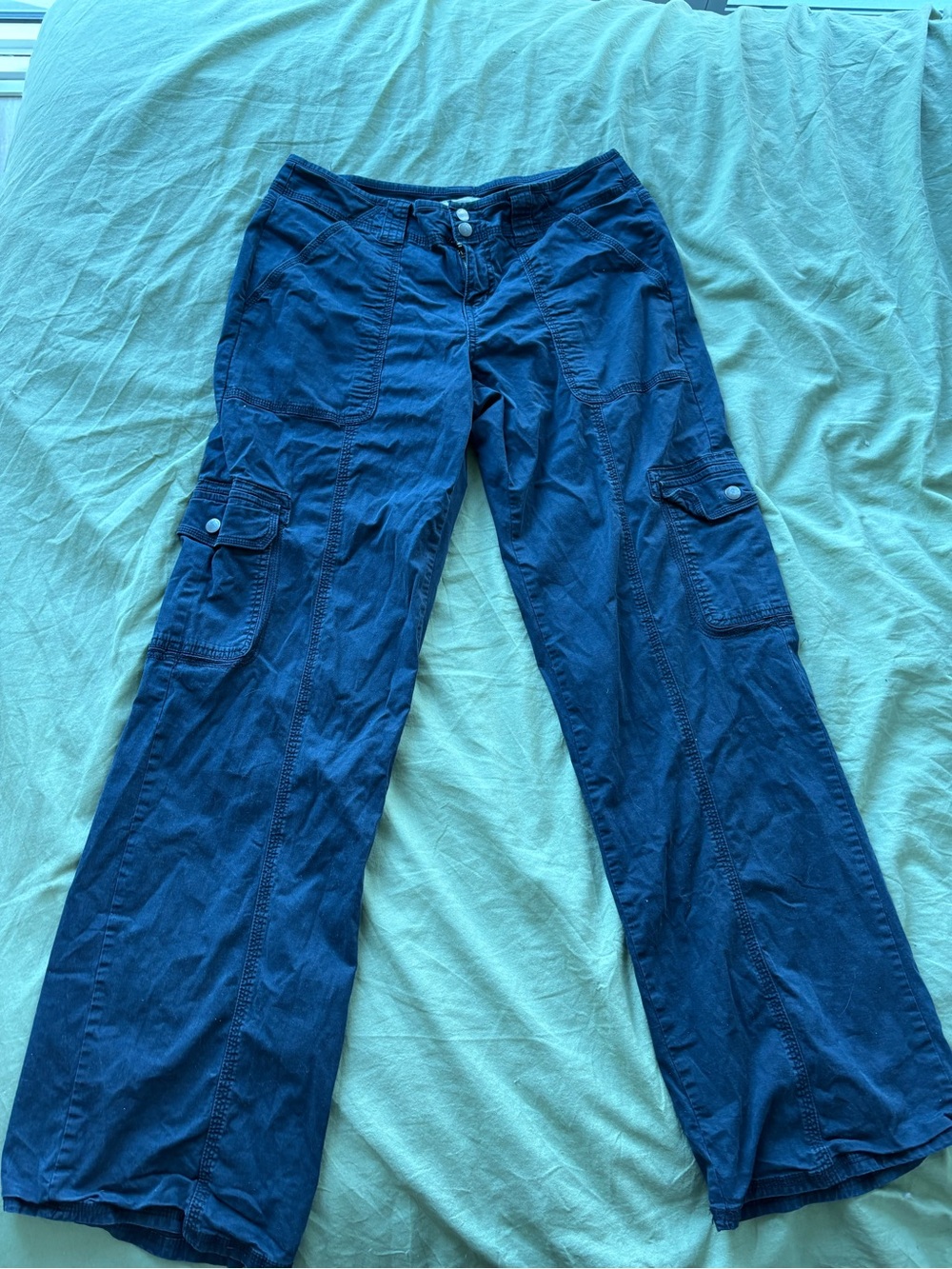 Garage Navy Wide-Leg Cargo Jeans